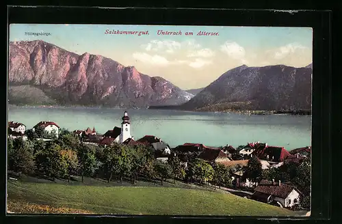 AK Unterach am Attersee, Ortsansicht aus der Vogelschau