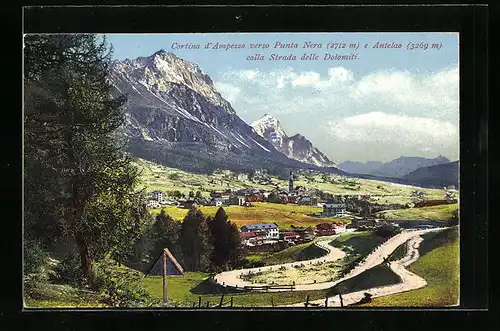 AK Cortina d`Ampezzo, Veduta generale verso Punta Nera e Antelao colla Strada delle Dolomiti