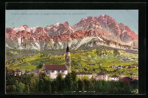 AK Cortina d`Ampezzo, Panorama gegen Cristallo und Cristalin