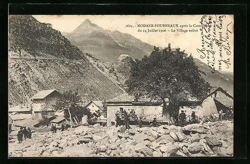 AK Modane-Fourneaux, Le Village enlisé après la Catastrophe du 23 Juillet 1906, Hochwasser