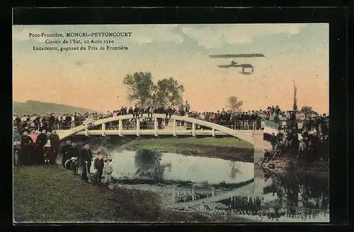 AK Moncel-Pettoncourt, Circuit de l`Est, 10 Aout 1910, Legagneux, gagnant du Prix de Frontière, Flugzeug