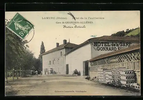 AK Lamure, Hotel de la Feuilletière, La Gare de Grandris-Allières, Bahnhof
