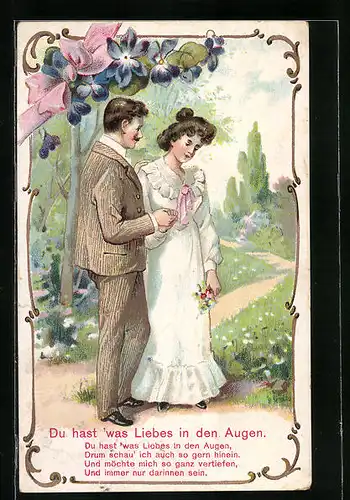 AK Verliebter Mann nimmt die Hand der jungen Frau, Liebespaar