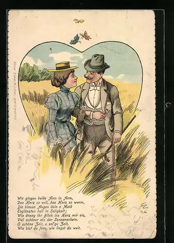 AK Liebespaar beim Spaziergang im Kornfeld
