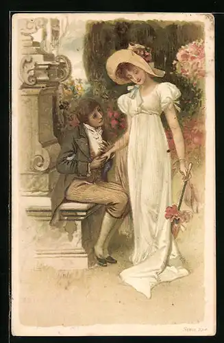 AK Junger Mann gesteht der Dame seines Herzens seine Liebe, Liebespaar