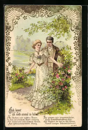 AK Liebespaar beim Rendezvous im Park, Ach könnt` ich noch einmal so lieben