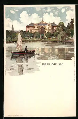 Künstler-AK Karl Mutter: Karlsruhe, Seepartie mit Schloss
