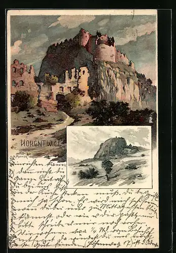 Künstler-AK Karl Mutter: Hohentwiel, Blick zur Burg
