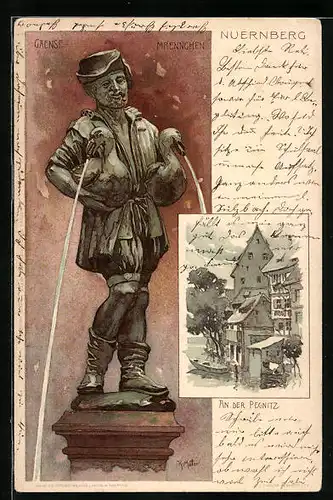 Künstler-AK Karl Mutter: Nürnberg, Gänsemännchen, Partie an der Pegnitz