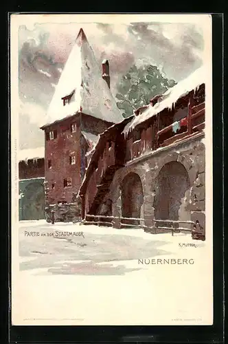 Künstler-AK Karl Mutter: Nürnberg, Partie an der Stadtmauer