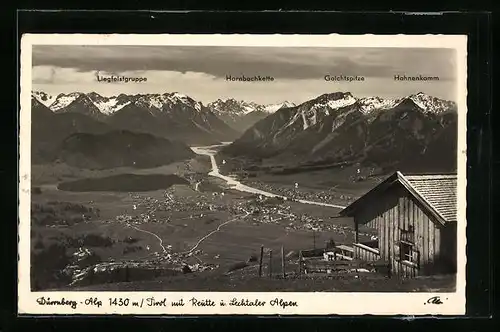 AK Reutte, Ortsansicht mit Lechtaler Alpen, Blick von der Dürrnberg-Alp