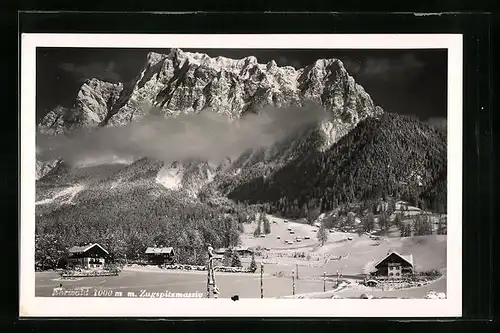 AK Ehrwald, Ortsansicht mit Zugspitzmassiv