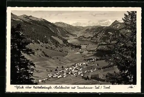 AK Nesselwängle, Ortsansicht mit Haldensee und Tannheimer Tal aus der Vogelschau