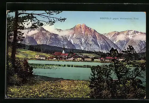 AK Seefeld, Ortsansicht gegen Wetterstein