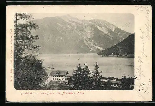 AK Achenkirch am Achensee, Gasthaus zur Seespitze, Seepartie aus der Vogelschau