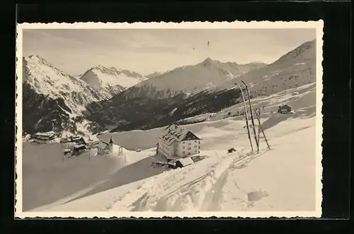 AK Obergurgl, Ortspartie aus der Vogelschau im Winter