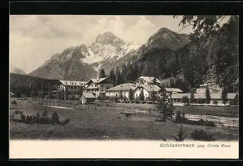 AK Schluderbach / Ampezzotal, Ortspartie gegen Croda Rosa