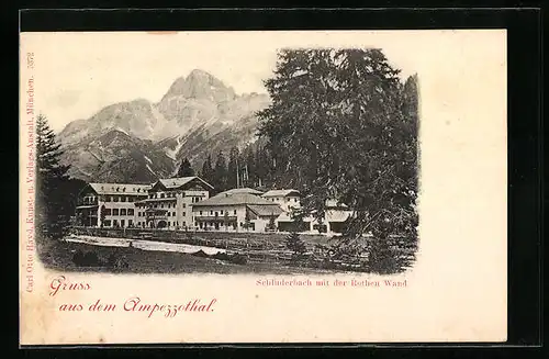 AK Schluderbach / Ampezzotal, Ortspartie mit der Rothwand