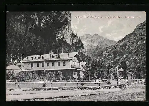 AK Schluderbach / Ampezzotal, Ortspartie gegen Schwalbenkofel