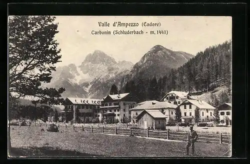 AK Schluderbach / Ampezzotal, Ortsansicht und Gipfelpanorama