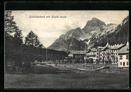 AK Schluderbach / Ampezzotal, Ortspartie mit Croda rossa