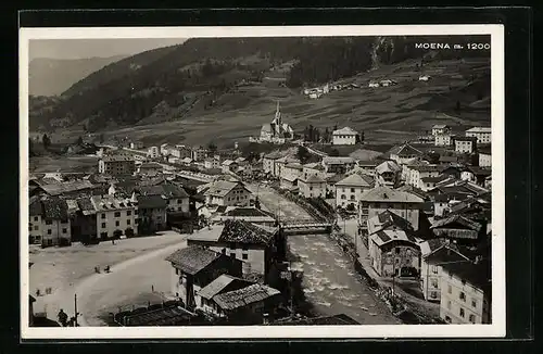 AK Moena, Ortsansicht und Flusspartie aus der Vogelschau