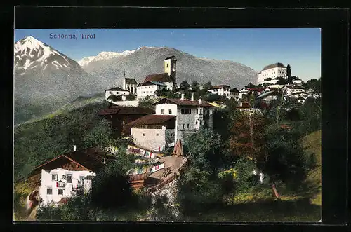AK Schenna, Ortsansicht und Gipfelpanorama