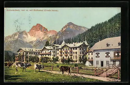 AK Schluderbach / Ampezzotal, Ortspartie mit Rothwand