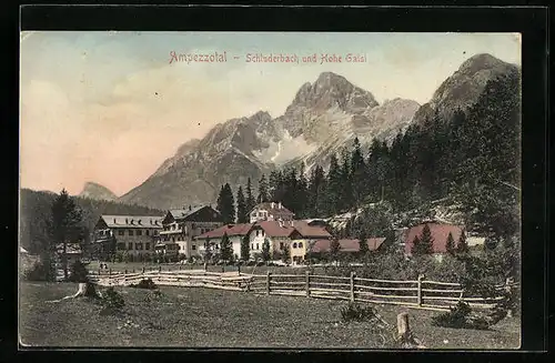 AK Schluderbach / Ampezzotal, Ortsansicht mit Hohe Gaisl