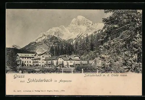 AK Schluderbach / Ampezzotal, Ortspartie mit dem Croda rossa