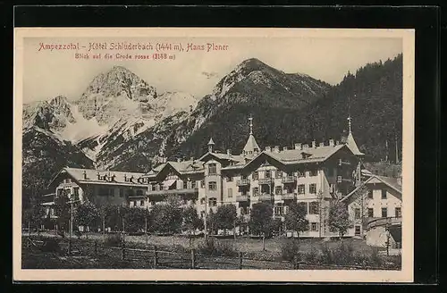 AK Schluderbach / Ampezzotal, Hotel Schluderbach, Blick auf die Croda rossa