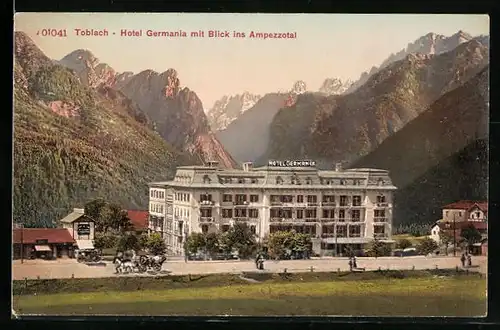AK Toblach, Hotel Germania mit Blick ins Ampezzotal