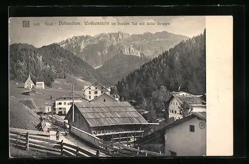 AK Wolkenstein, Ortspartie mit Sella Gruppe