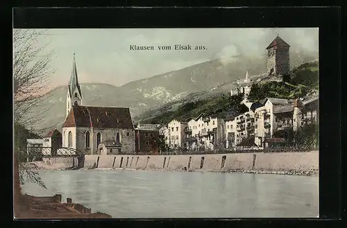 AK Klausen, Panorama vom Eisack aus gesehen