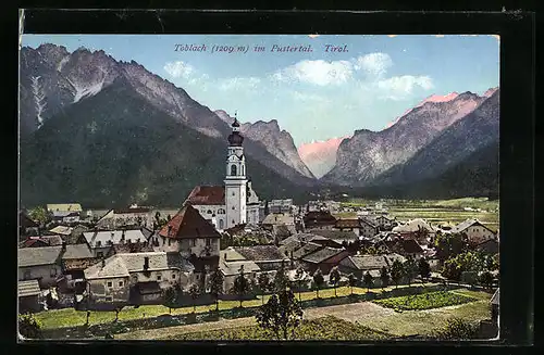 AK Toblach, Ortsansicht mit Kirche