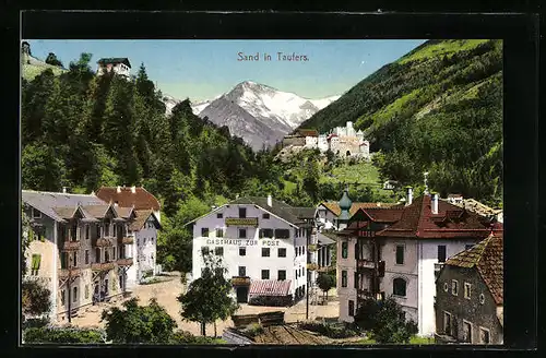 AK Sand i. Taufers, Gasthaus zur Post, Ortspartie aus der Vogelschau