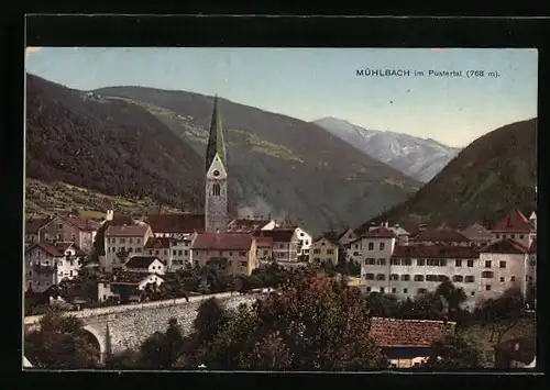 AK Mühlbach /Pustertal, Ortsansicht mit Kirche
