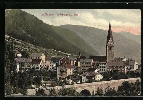 AK Mühlbach /Pustertal, Ortspartie mit Kirche