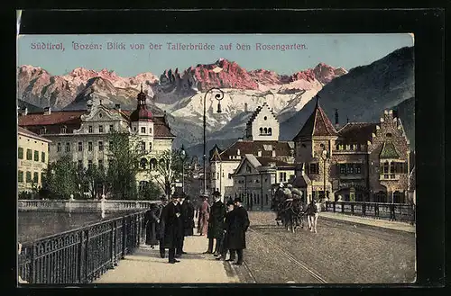 AK Bozen, Blick von der Talferbrücke auf den Rosengarten