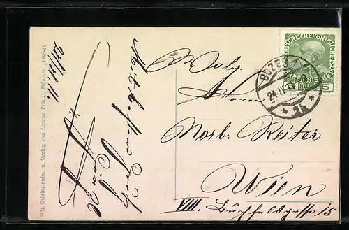 AK Bozen, Blick von der Talferbrücke auf den Rosengarten