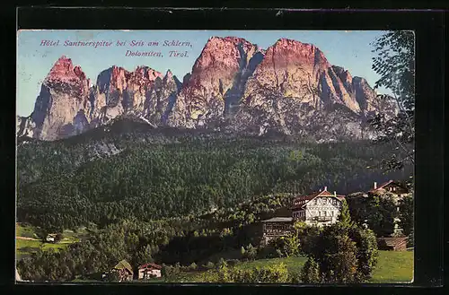 AK Seis am Schlern, Blick zum Hotel Santnerspitze