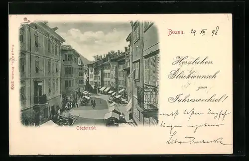 AK Bozen, Strassenpartie mit Obstmarkt