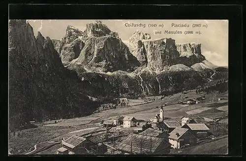 AK Kolfuschg, Ortsansicht mit Blick auf Pisciadu und Mesules