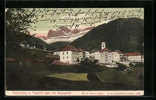 AK Welschnofen, Ortspartie gegen den Rosengarten