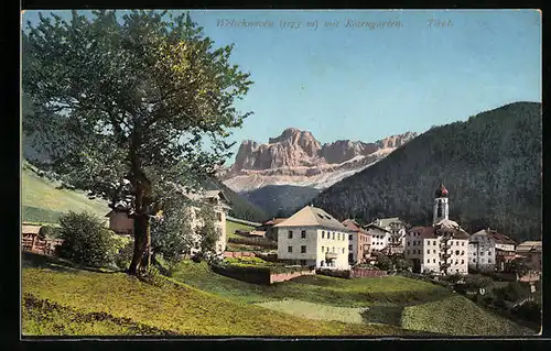 AK Welschnofen, Ortsansicht mit Rosengarten