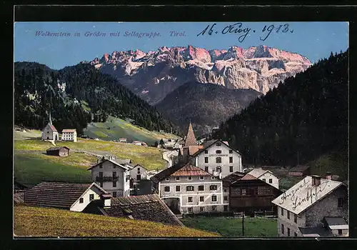 AK Wolkenstein, Ortsansicht mit Sellagruppe