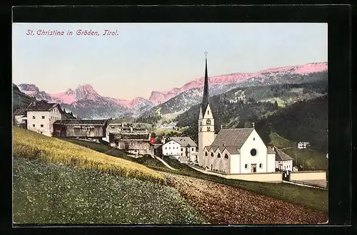 AK Sankt Christina in Gröden, Ortspartie mit Kirche
