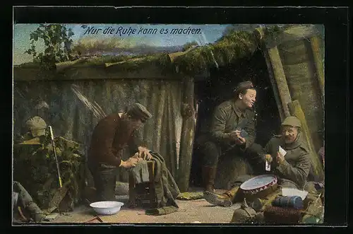 AK Nur die Ruhe kann es machen, Soldaten spielen Karten im Schützengraben