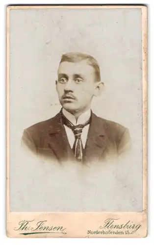 Fotografie Th. Jensen, Flensburg, Norderhofenden 15, Portrait charmanter junger Mann mit Krawatte im Jackett
