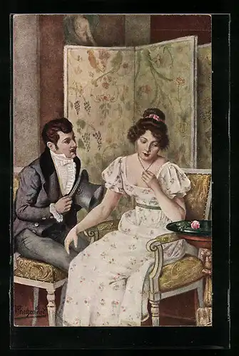 Künstler-AK sign. Priechenfried: Liebesantrag, Liebespaar im Gespräch